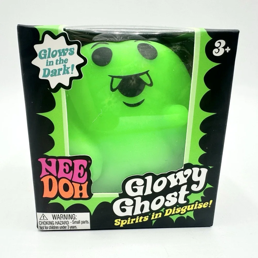 New Sealed NeeDoh Glowy Ghost Green Smile Fangs Halloween Glow In The Dark